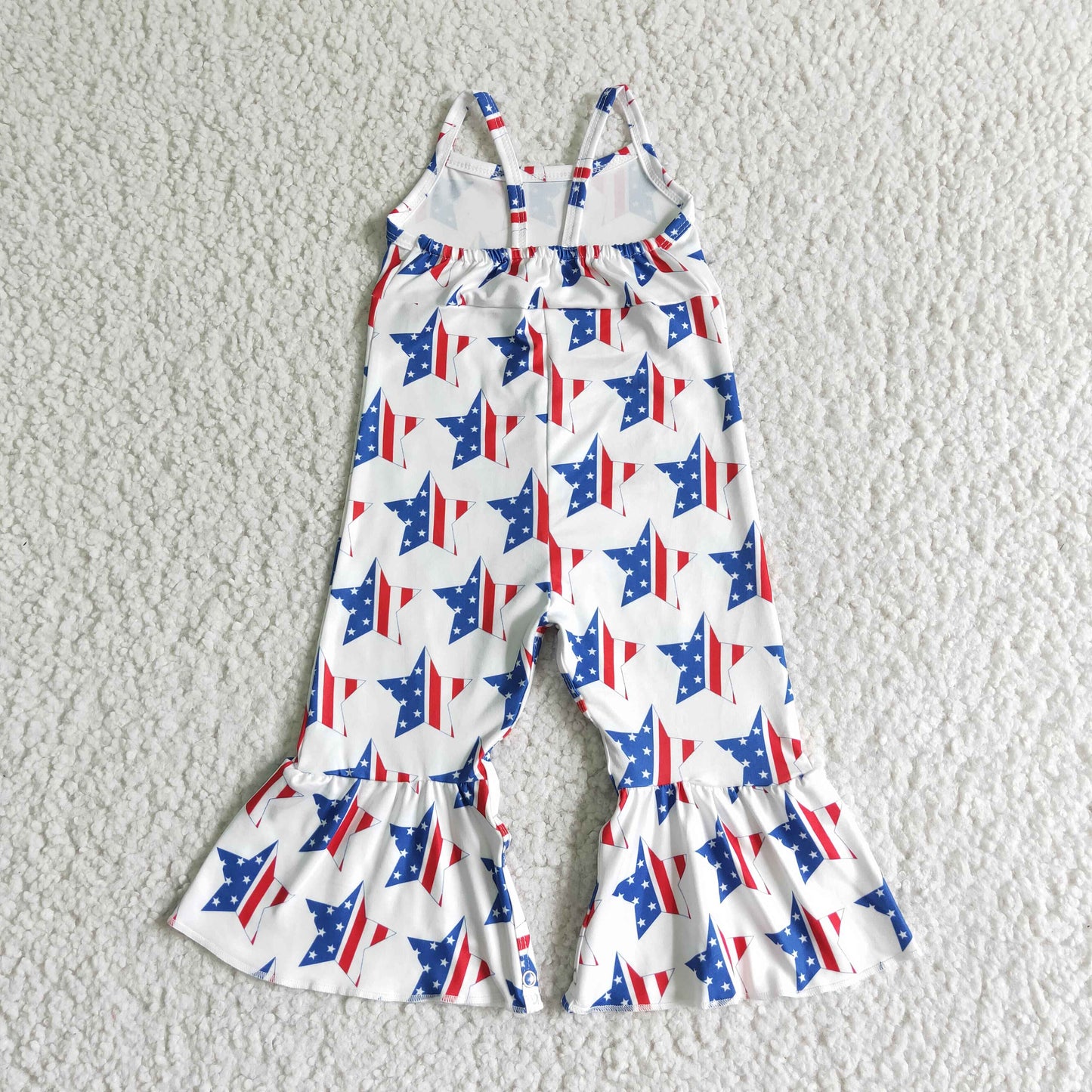 SR0057 4th Of July Blue Red Flag Starts White Girls Sleeveless Jumpsuit