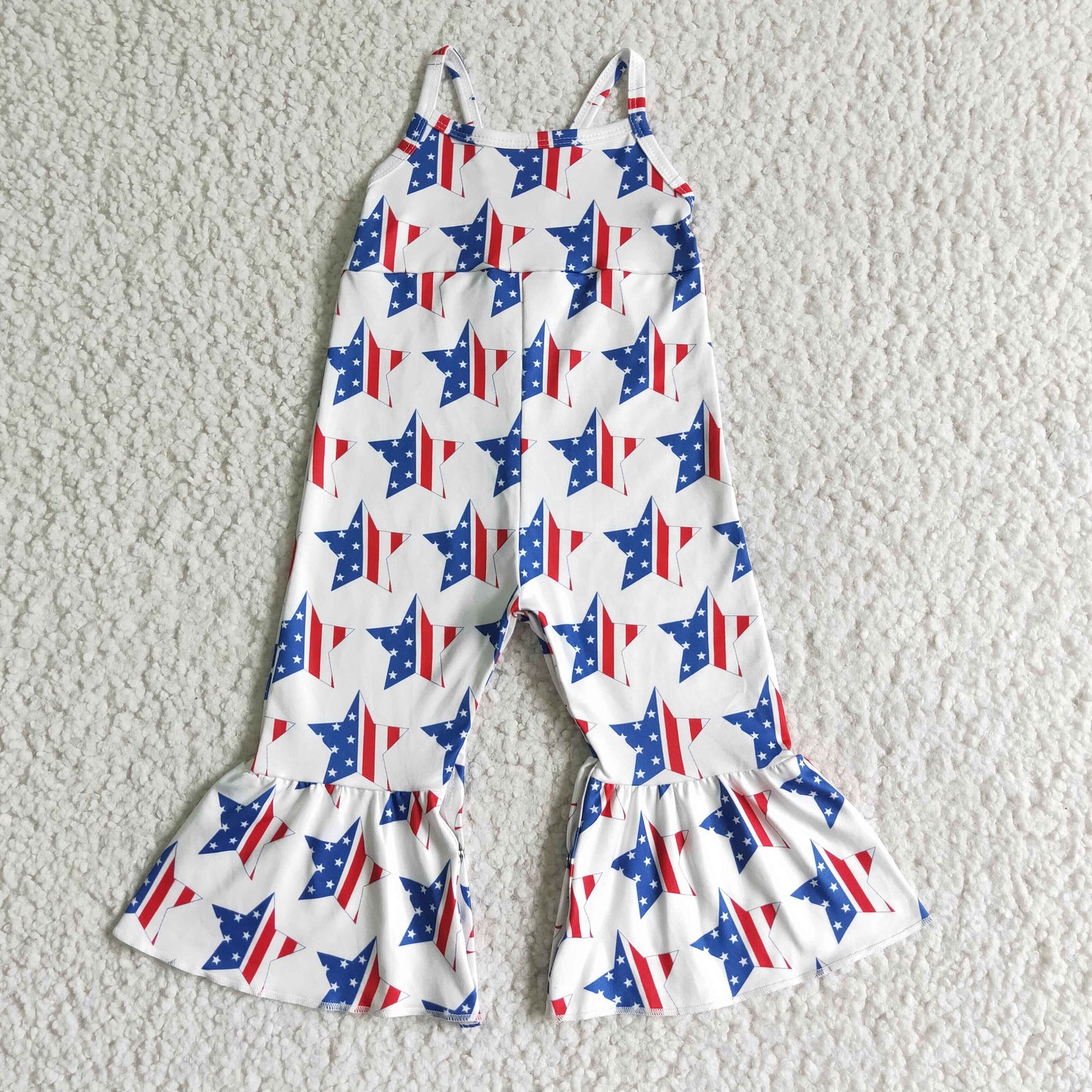 SR0057 4th Of July Blue Red Flag Starts White Girls Sleeveless Jumpsuit