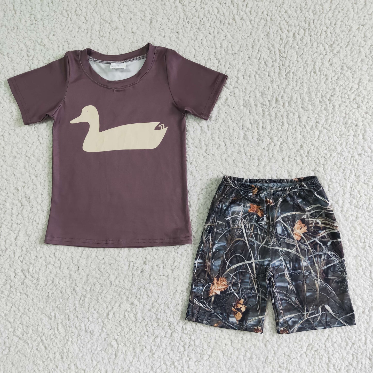 BSSO0011 Brown Duck Boys Short Sleeve Shorts Outfits