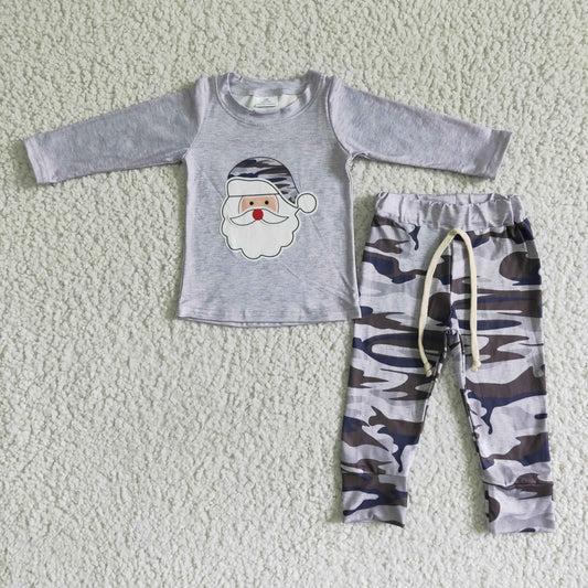 6 B7-37 Christmas Santa Grey Camo Boys Long Sleeve Pants Outfits