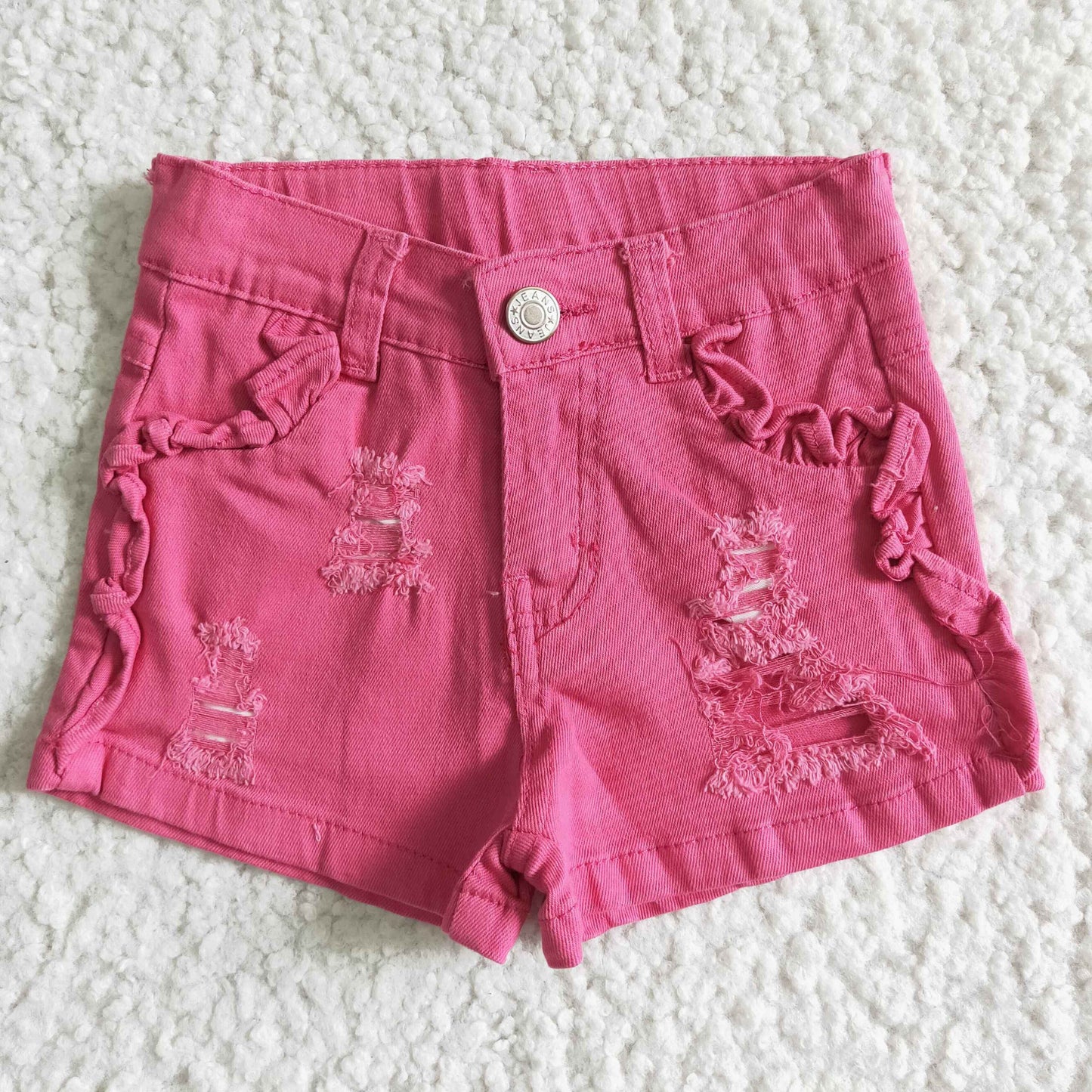 SS0013 Pink Distress Girls Shorts Denim Jeans