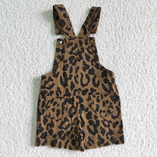 SS0018 Leopard Distress Overalls Denim Jeans