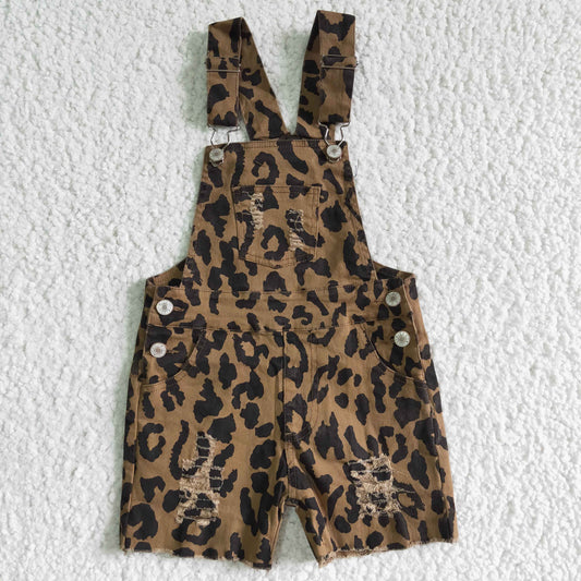 SS0018 Leopard Distress Overalls Denim Jeans