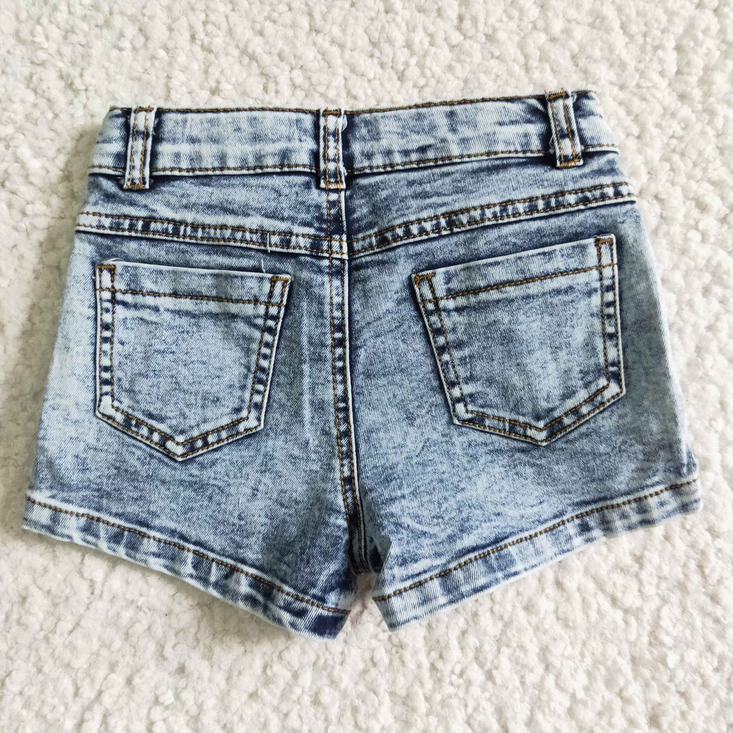 SS0011 Blue Bleaching Distress Girls Shorts Denim Jeans