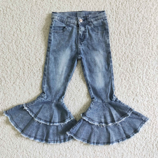 C5-15 Blue Bleach Designs Girls Double Ruffles Denim Jeans