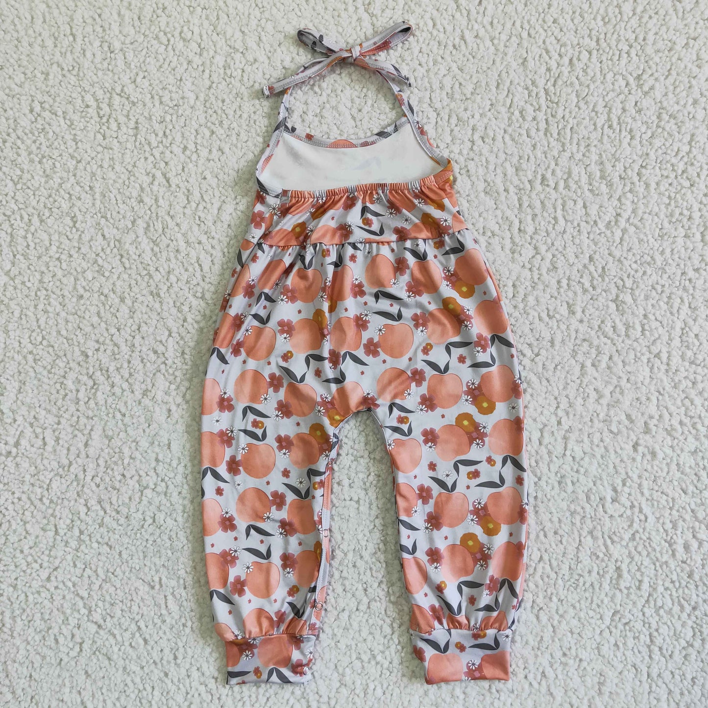 SR0052 Pink Peach Fruits Girls Sleeveless Jumpsuit