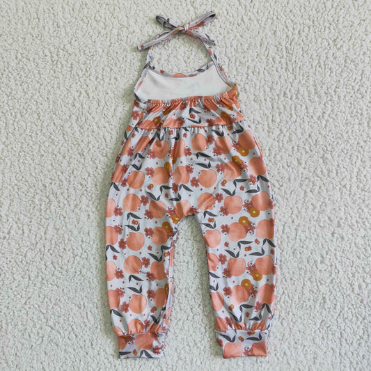 SR0052 Pink Peach Fruits Girls Sleeveless Jumpsuit