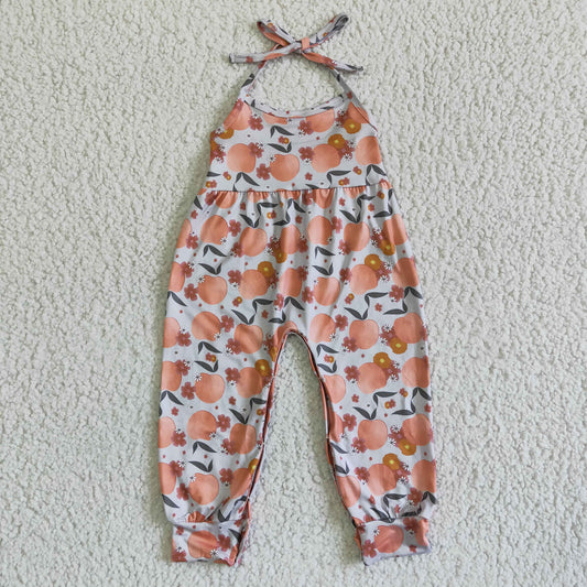 SR0052 Pink Peach Fruits Girls Sleeveless Jumpsuit