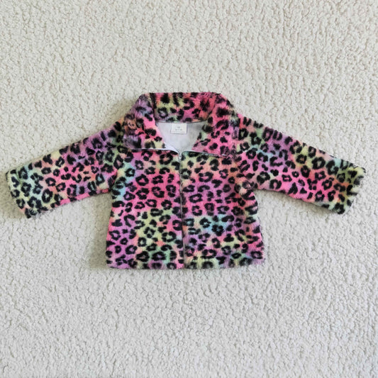 A23-26 Tie Dye Pink Leopard Girls Long Sleeve Top Pullover Coat