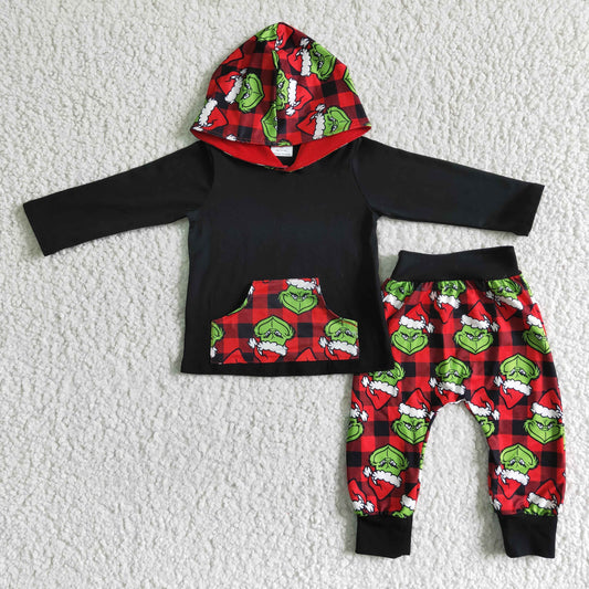 6 A10-29 Christmas Green Red Cartoon Boys Long Sleeve Hoodies Outfits