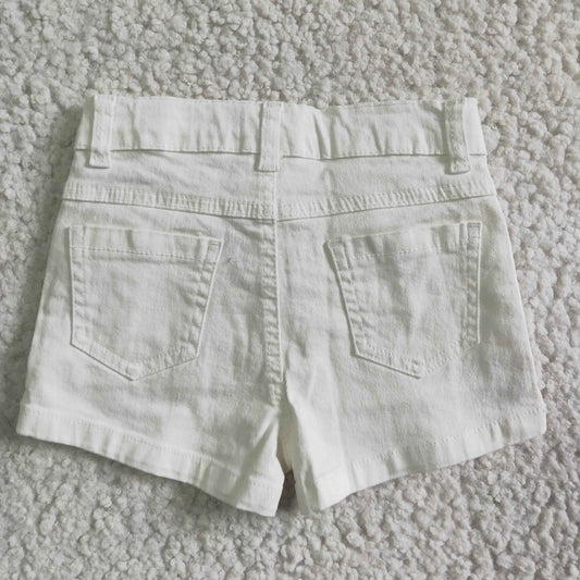 SS0012 White Distress Girls Shorts Denim Jeans