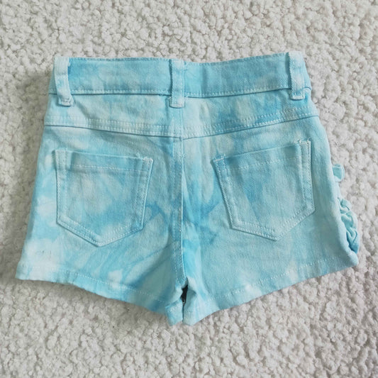 SS0008 Light Blue Distress Girls Shorts Denim Jeans