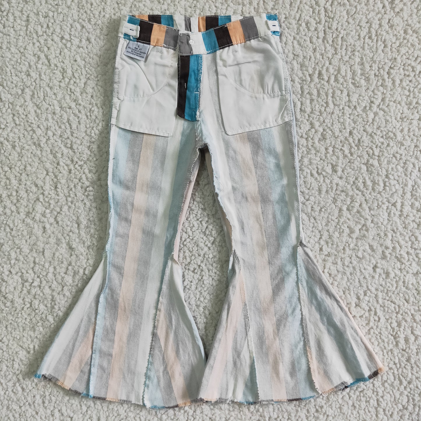 P0002 Blue White Orange Grey Striped Girls Bell Pants Denim Jeans