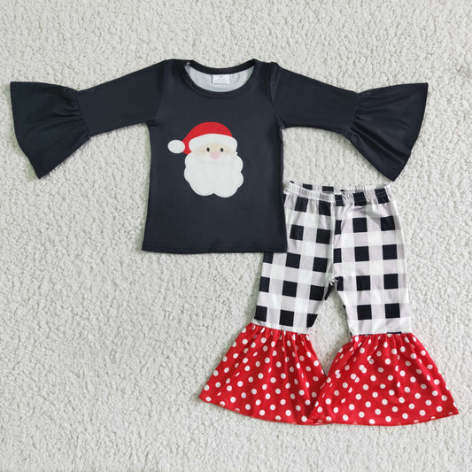 Clearance 6 A8-14 Christmas Santa Blue Plaid Red Girls Long Sleeve Bell Bottom Pants Outfits