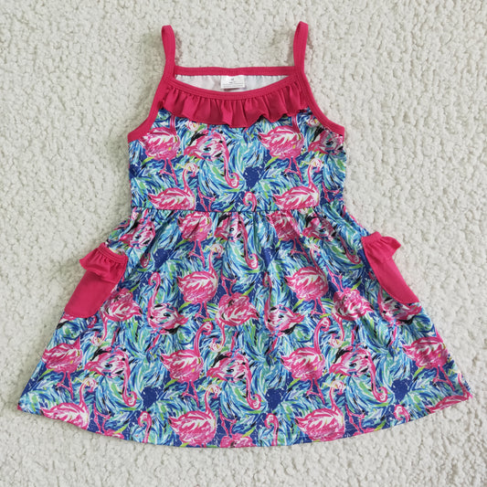 GSD0078 Pink Blue Flamingo Girls Sleeveless Dresses