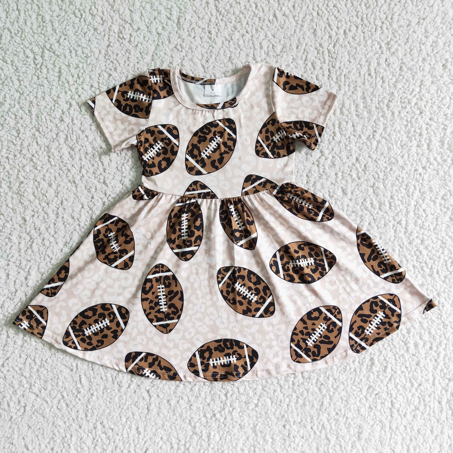 GSD0092 Pink Leopard Football Ball Girls Short Sleeve Dresses