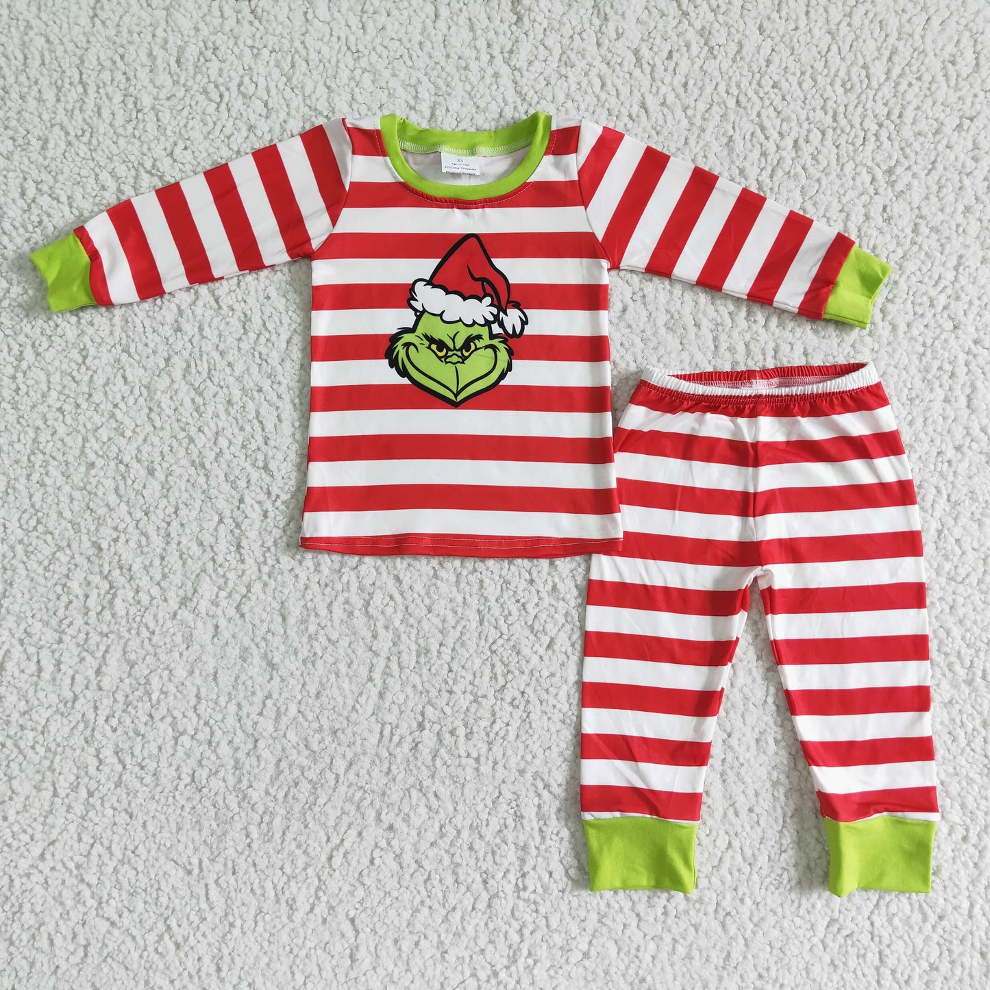 6 B12-28 Christmas Green Red Striped Cartoon Boys Long Sleeve Pajamas