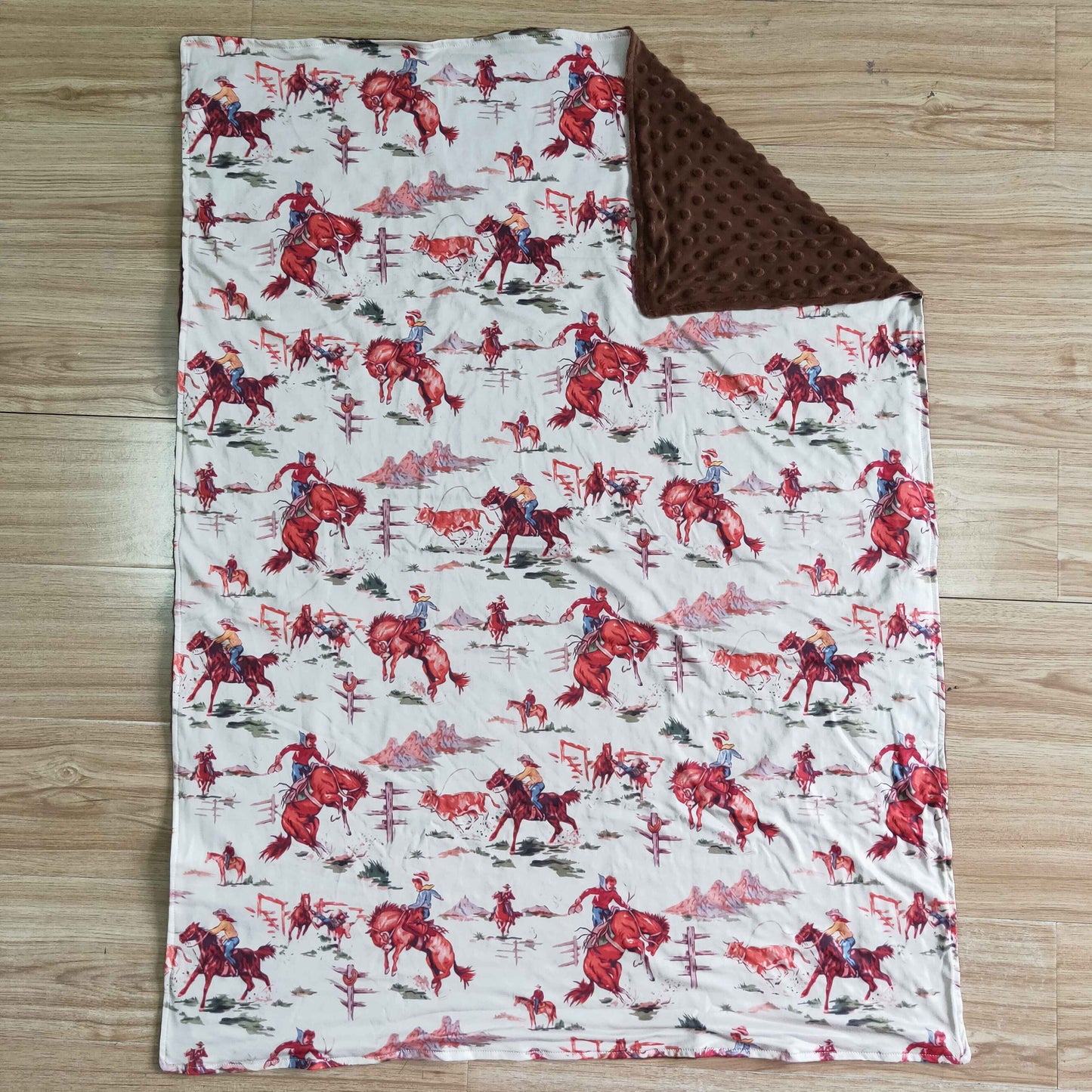 BL0012 Brown Rodeo Cowboy Horses Print Blanket