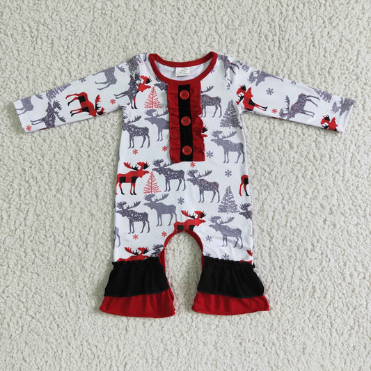 6 A22-9 Christmas Red Deer Girls Long Sleeve Romper