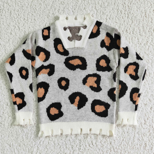 6 B5-3 Leopard Print Girls Sweater