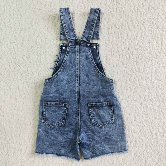 SS0023 Highland Cows Blue Distress Overalls Denim Jeans