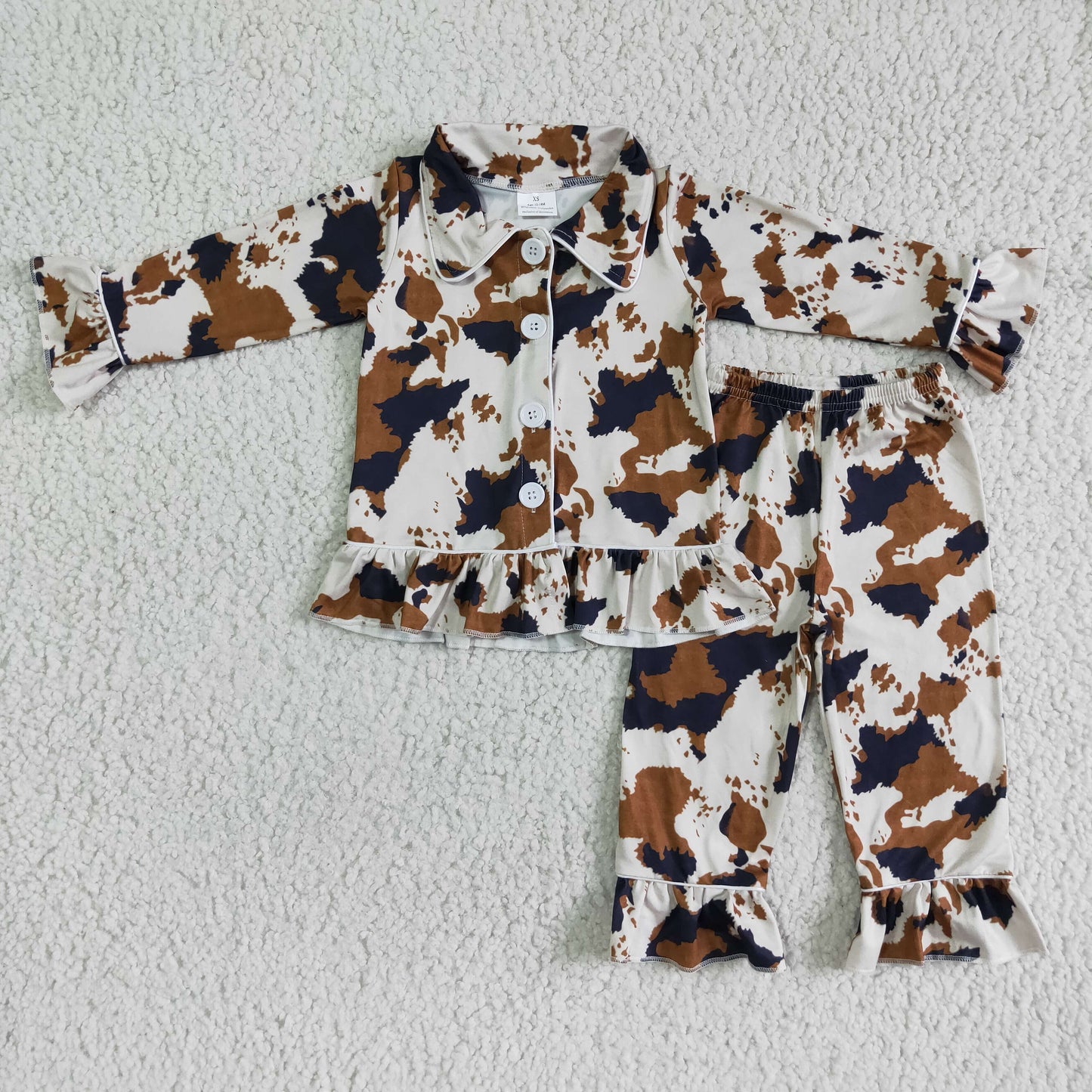 6 A9-16 Brown Cow Print Girls Long Sleeve Pajamas