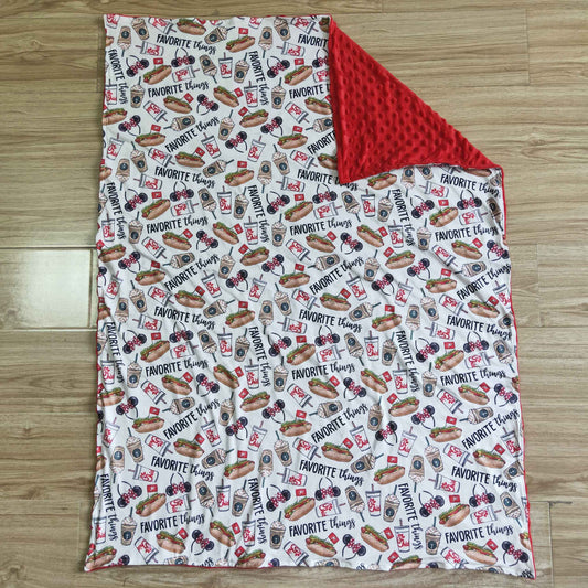 BL0020 Favorite Thing Red Coffee Hamburger Cartoon Chicken Print Blanket