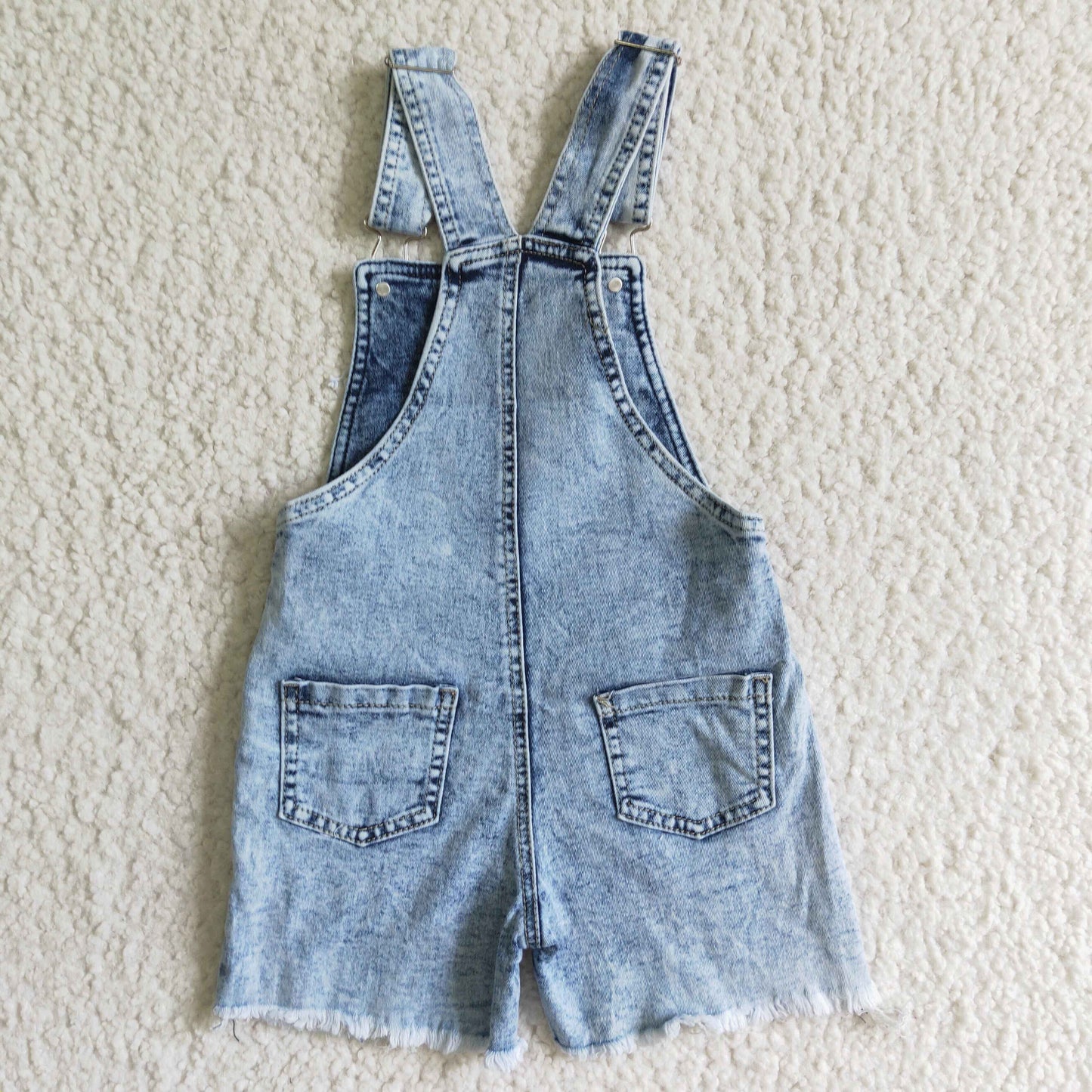 SS0022 Peach Blue Distress Overalls Denim Jeans