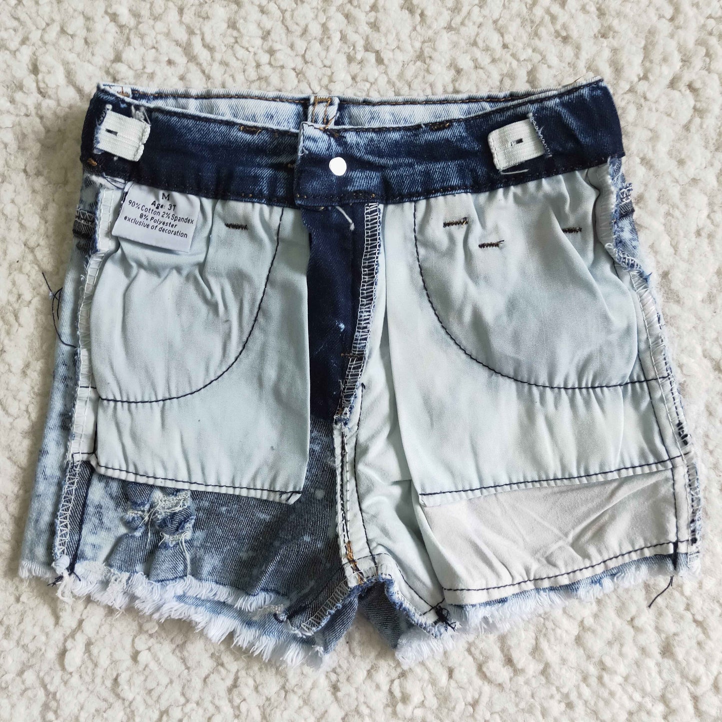 SS0024 Highland Cows Blue Distress Girls Shorts Denim Jeans