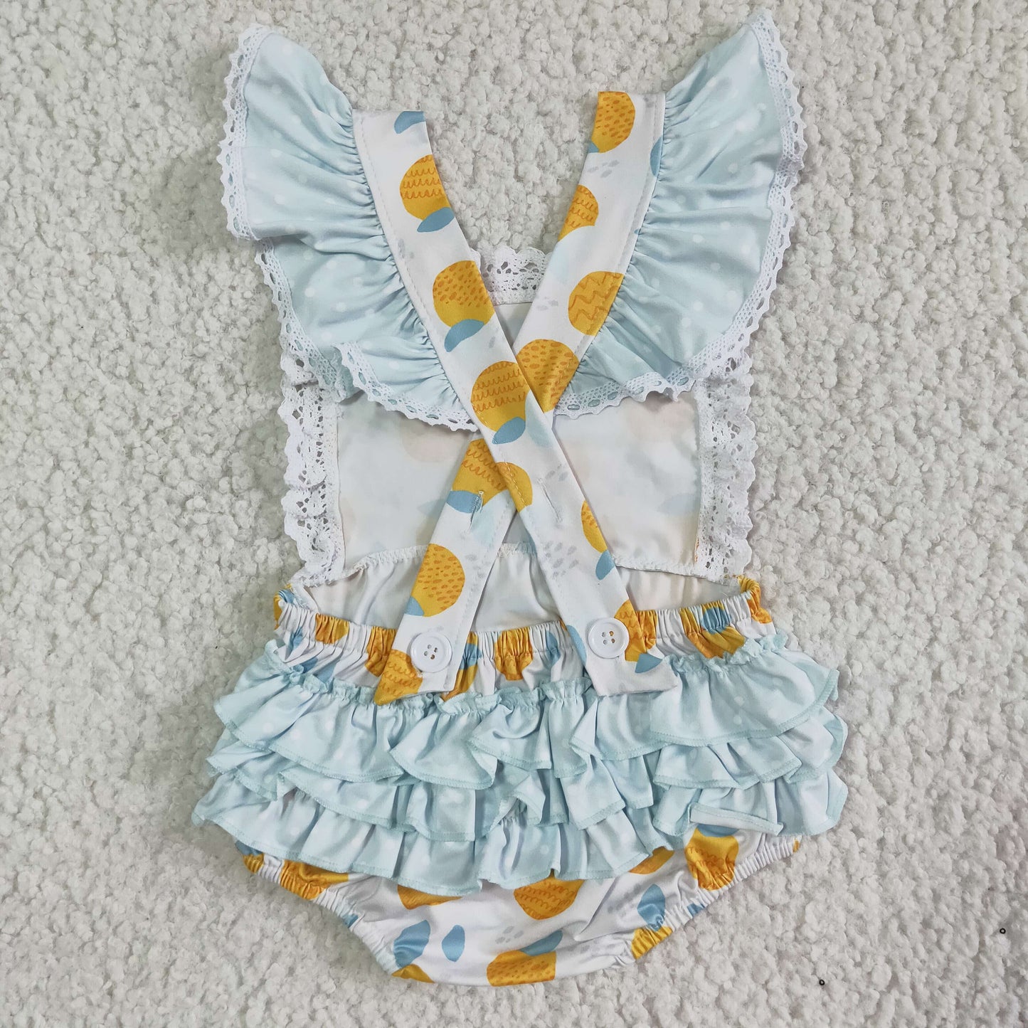 SR0033 Orange Lemon Fruits Girls Flutter Sleeve Romper