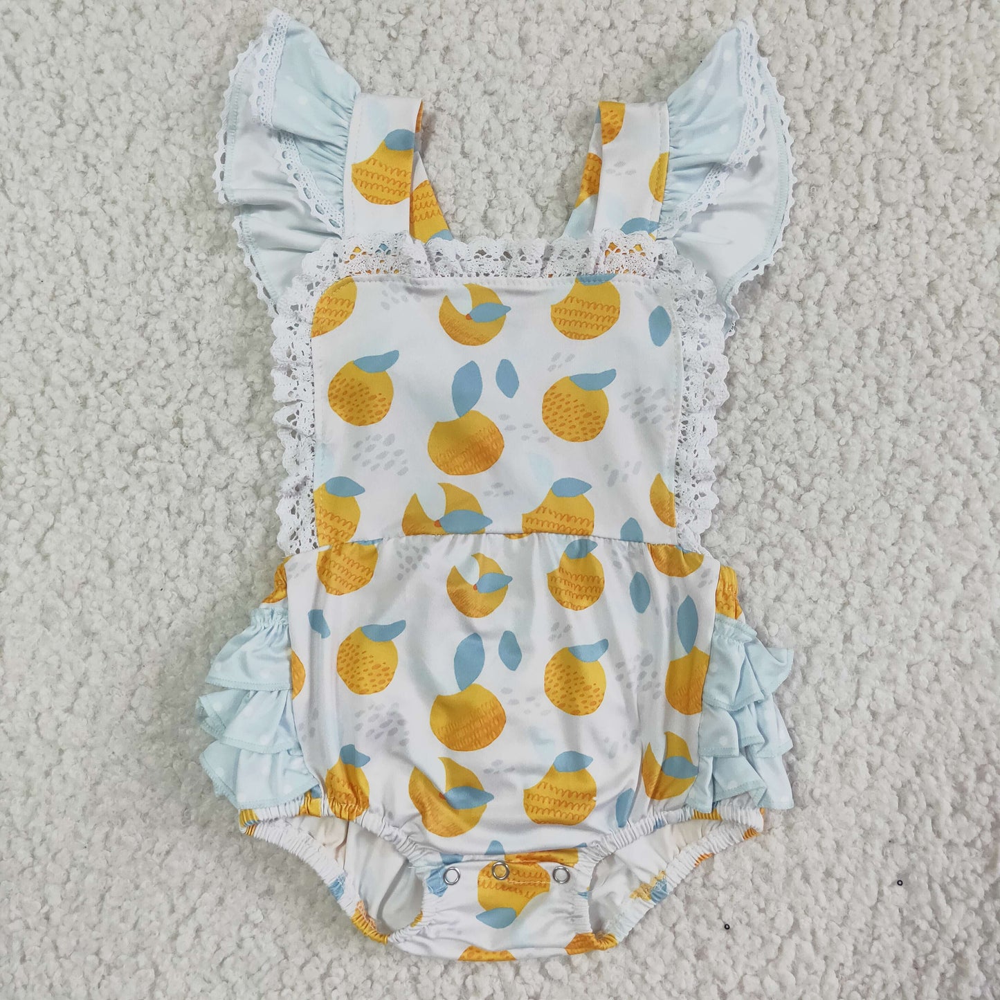 SR0033 Orange Lemon Fruits Girls Flutter Sleeve Romper