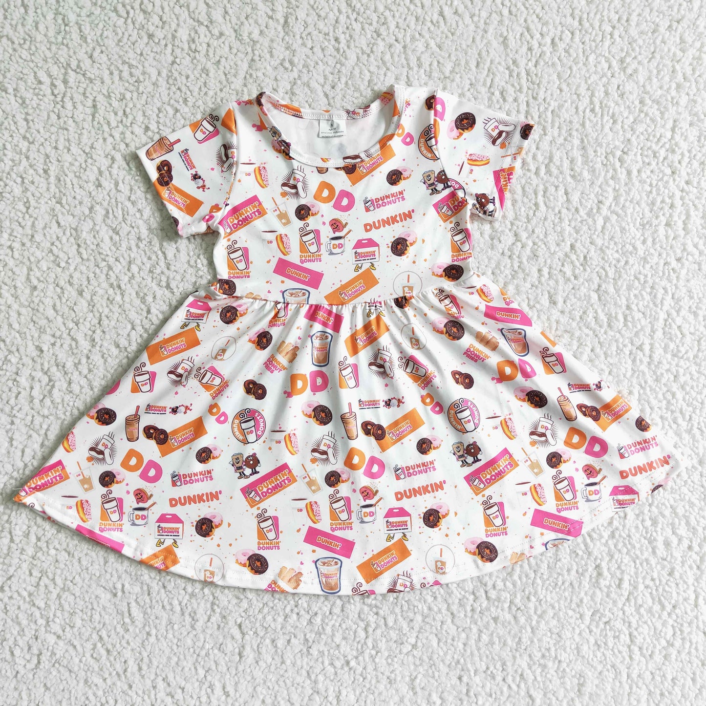 Clearance D2-16 Pink Food Doughnut Girls Short Sleeve Dresses