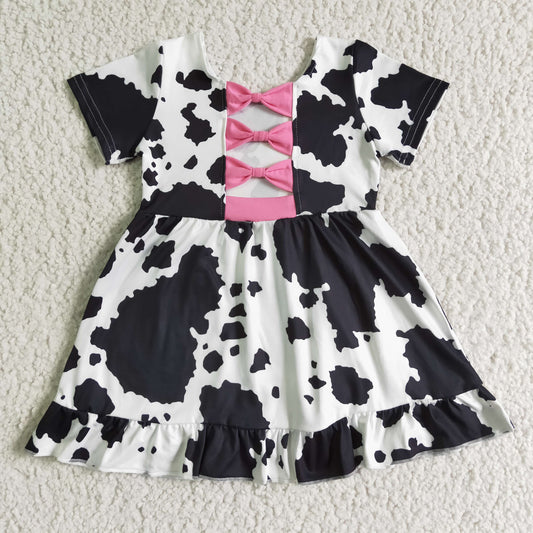 GSD0102 Black White Cow Print Girls Short Sleeve Dresses