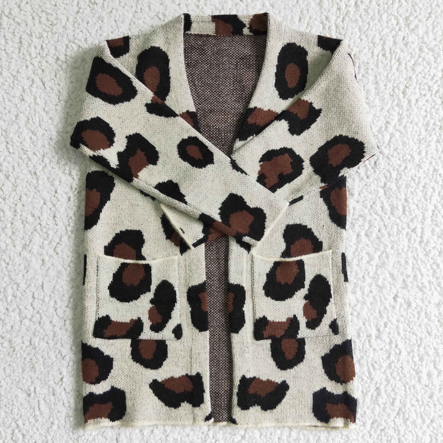 6 A21-11 Leopard Print Girls Long Sleeve Cardigan Sweater