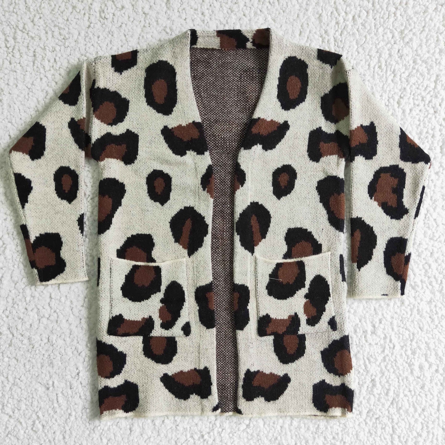 6 A21-11 Leopard Print Girls Long Sleeve Cardigan Sweater