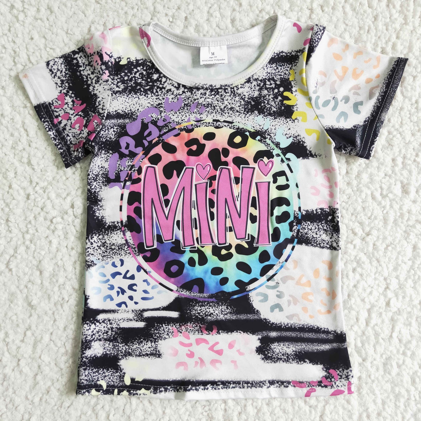 GT0004 Mini Little Girl Pink Leopard Short Sleeve Top Girls T-shirts