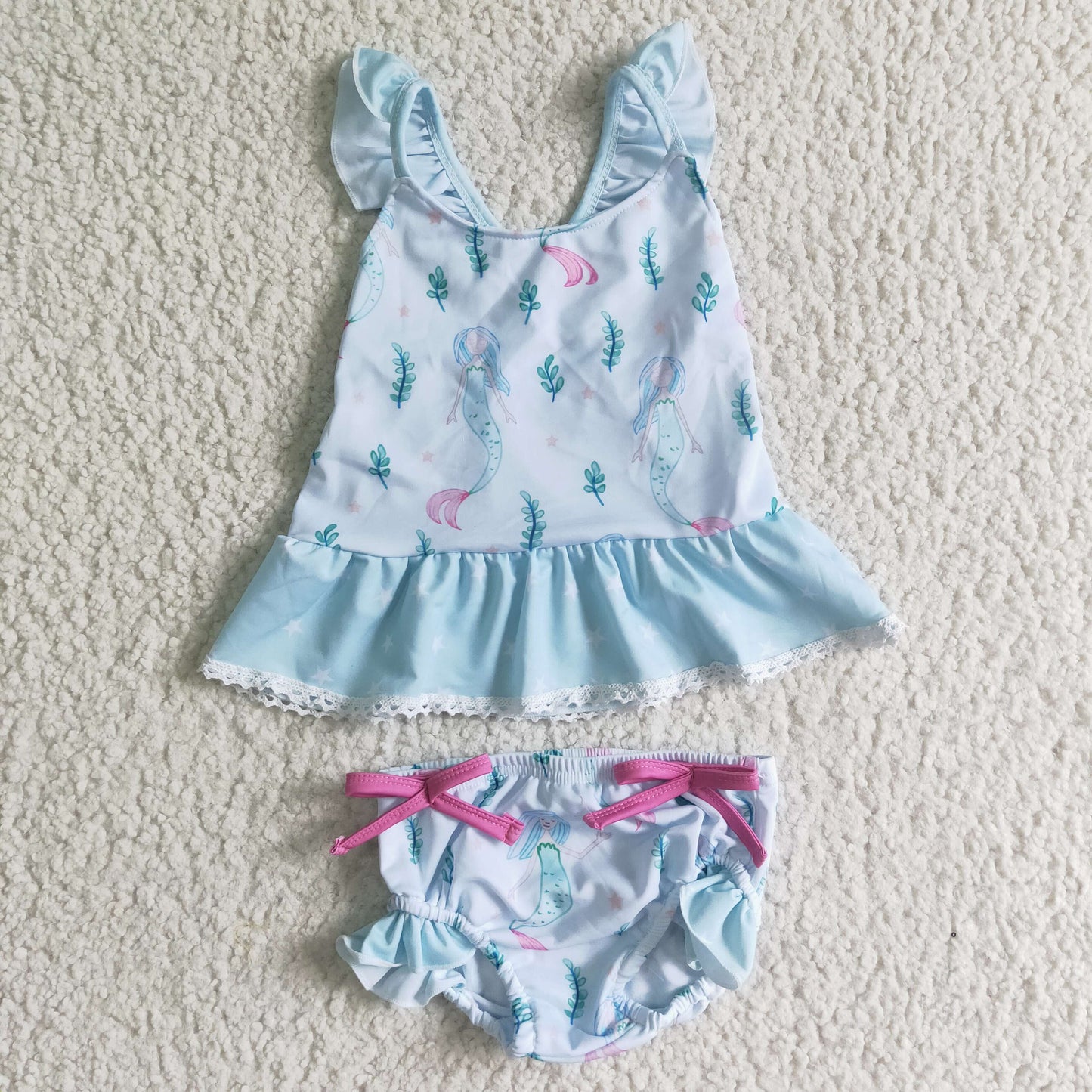 S0028 Blue Mermaid Girls Swimming Bathing Suits Swimsuits