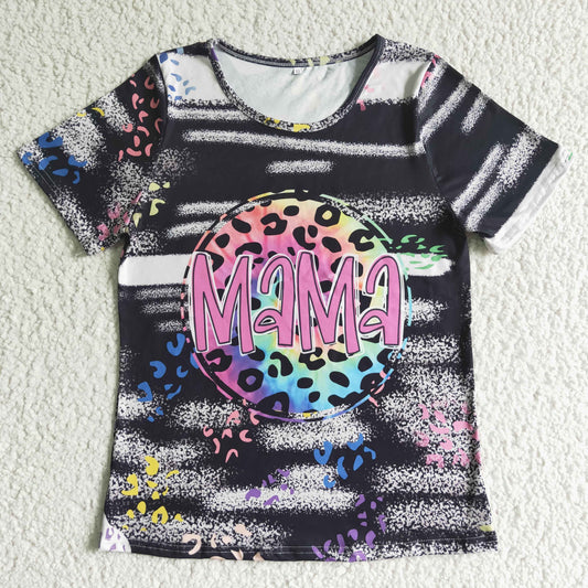 T0003 Mama Adult Leopard Short Sleeve Top Girls T-shirts