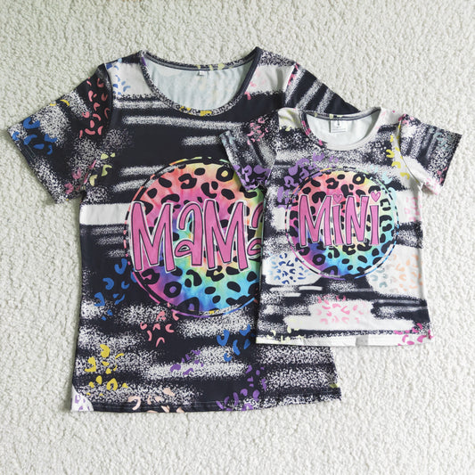 T0003 Mama Adult Leopard Short Sleeve Top Girls T-shirts