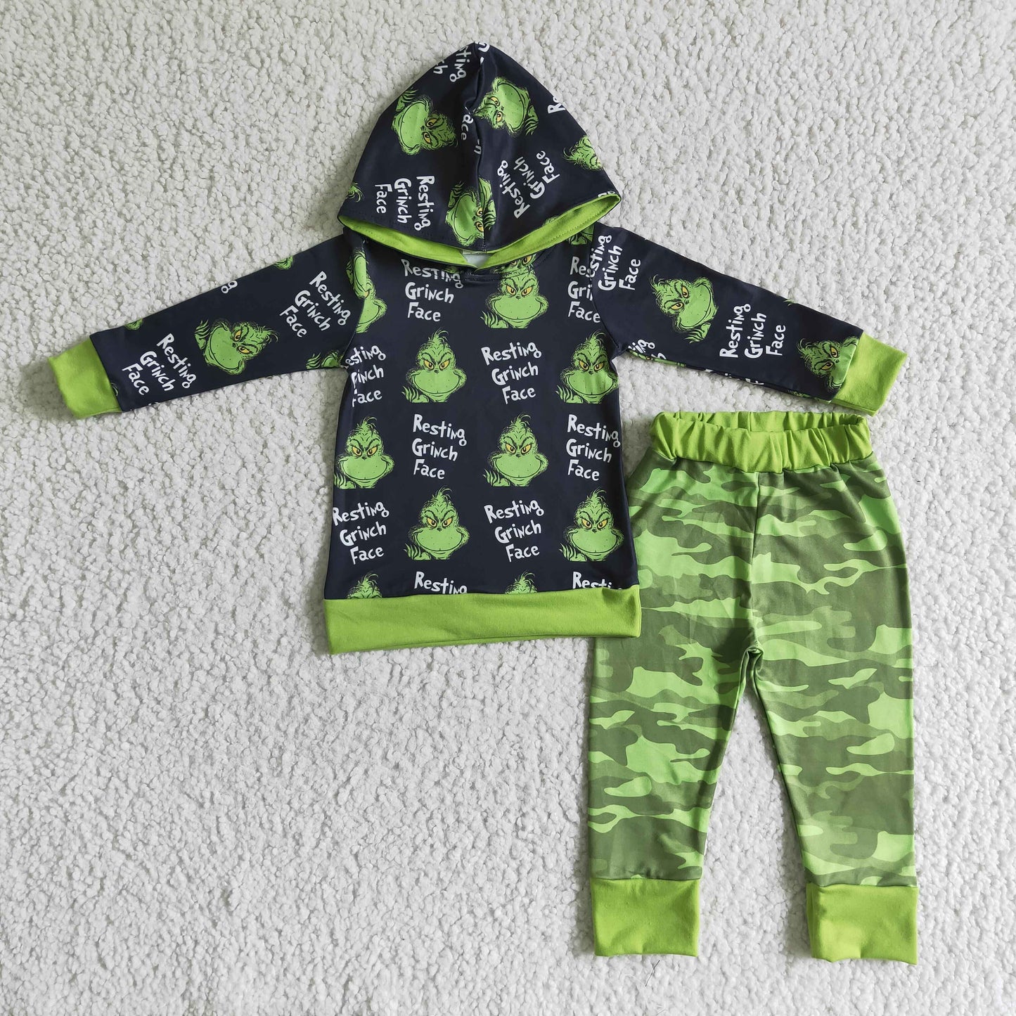 Clearance 6 A6-26  Christmas Green Cartoon Boys Long Sleeve Hoodies Outfits