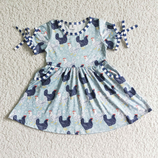 GSD0094 Blue Chickens Girls Short Sleeve Dresses