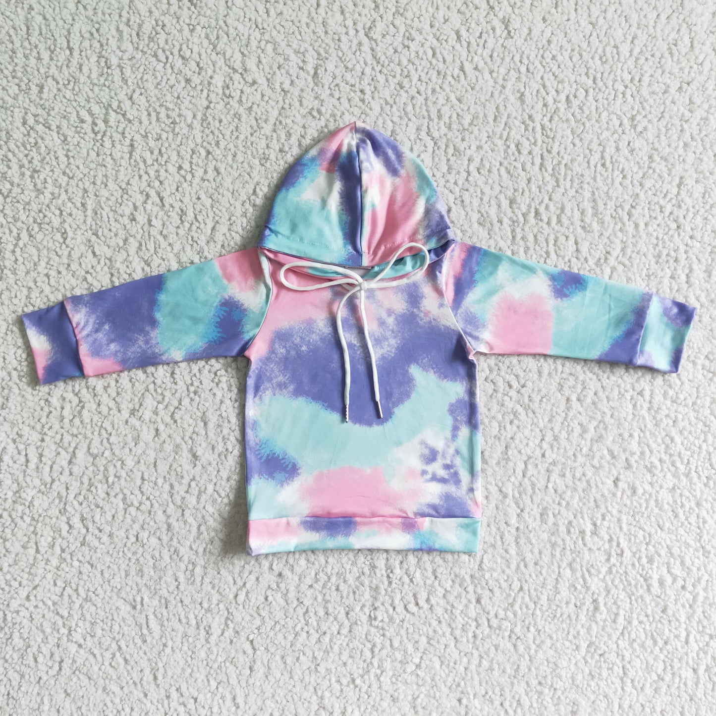 Clearance 6 A24-4 Blue Pink Tie Dye Girls Long Sleeve Hoodies Top