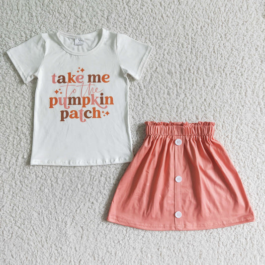 GSD0109 Halloween Pink Take Me Pumpkin Patch Girls Short Sleeve With Skirt Dress Outfits