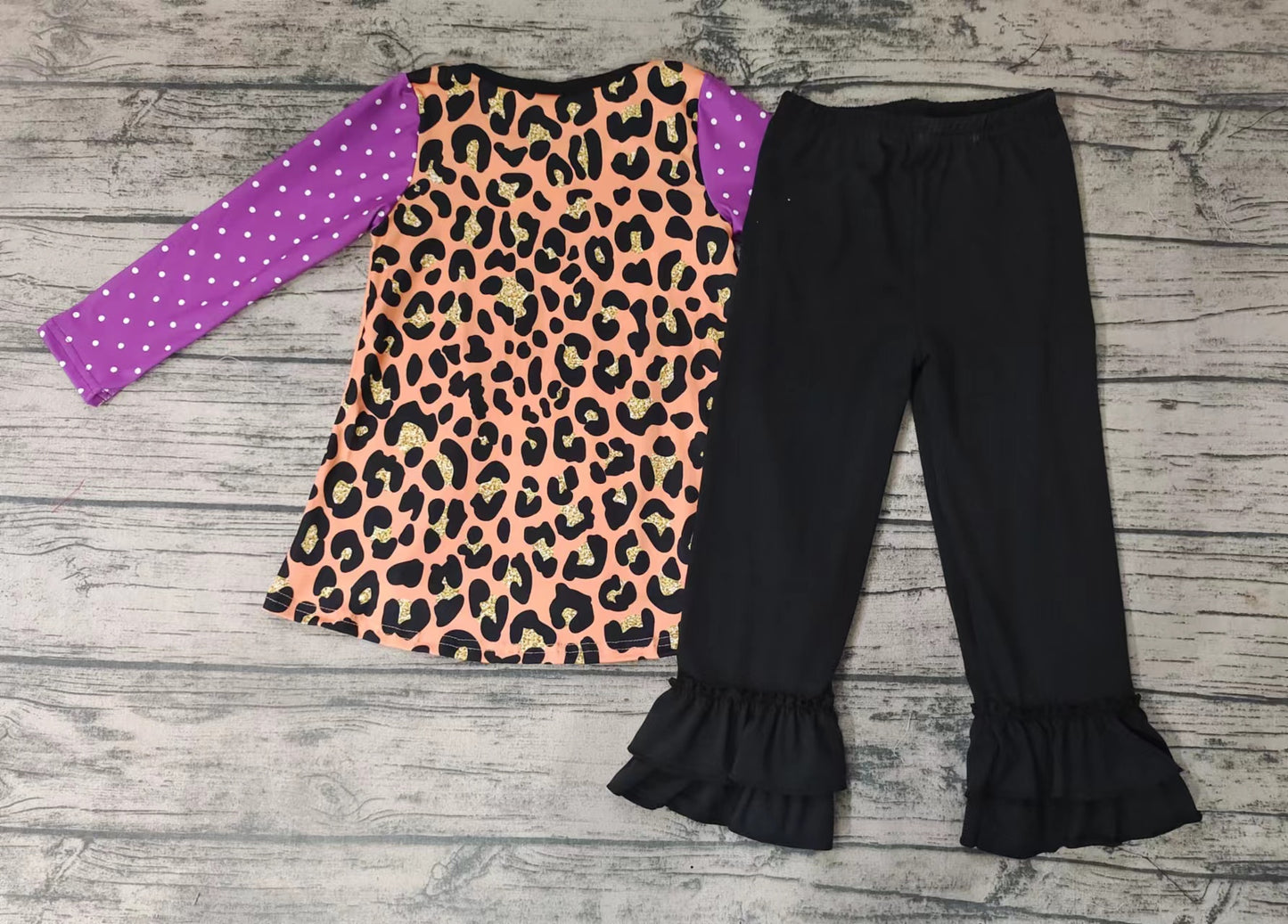 GLP0049 Halloween Pumpkin Ghost Orange Purple Leopard Rainbow Girls Long Sleeve Pants Outfits