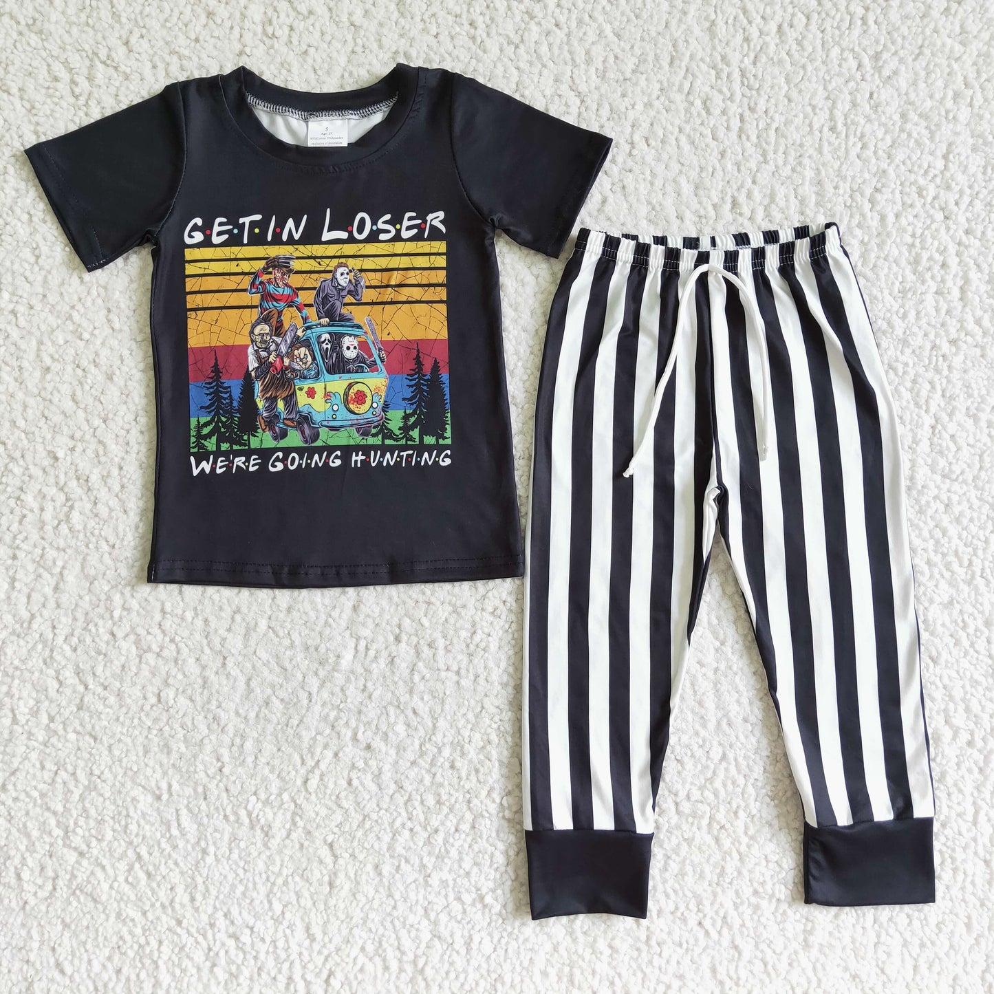 BSPO0003 Halloween Clown Black Stripes Boys Short Sleeve Pants Outfits