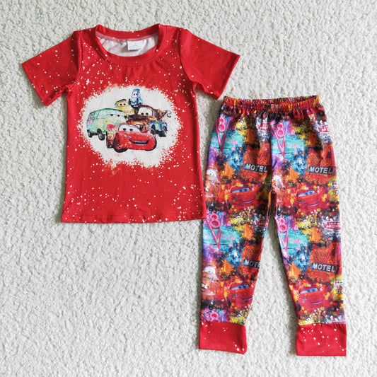 BSPO0011 Red Cars Cartoon Boys Short Sleeve Pants Outfits