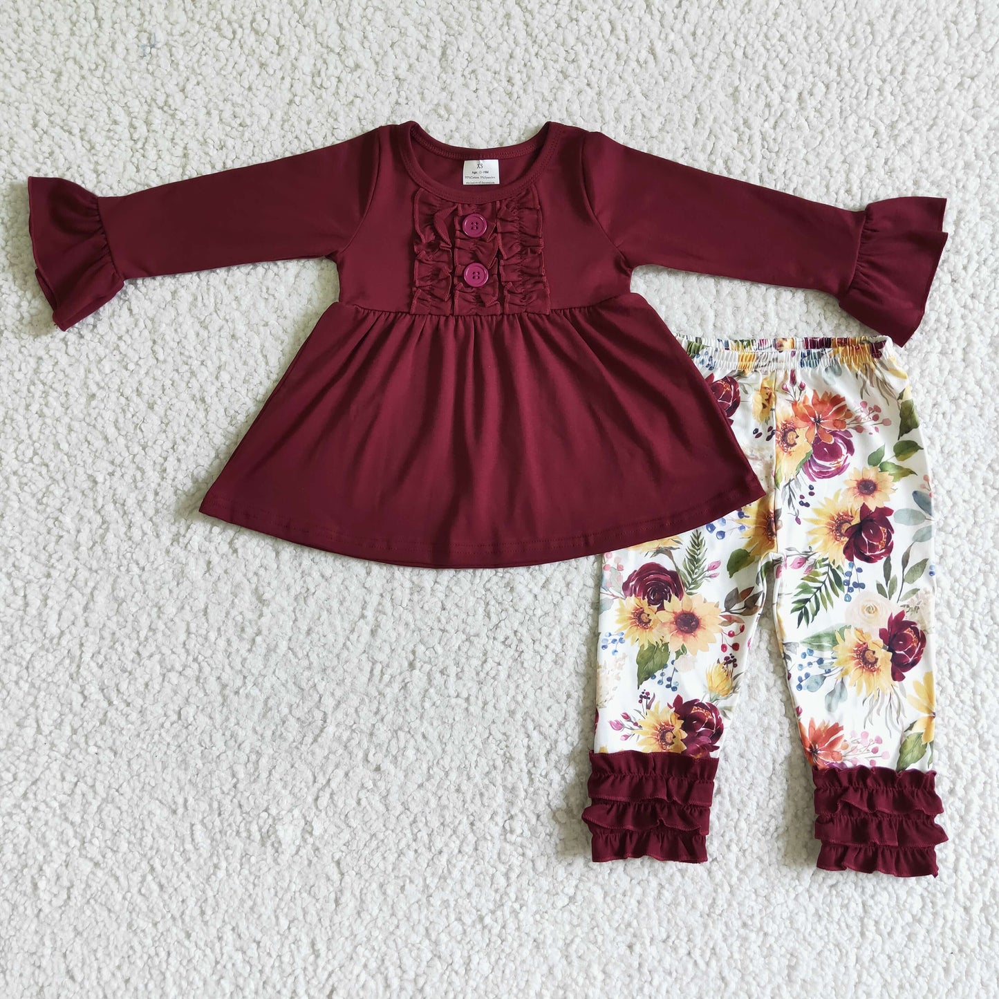 GLP0015 Halloween Pumpkin Red Floral Sunflower Tunic Girls Long Sleeve Pants Outfits