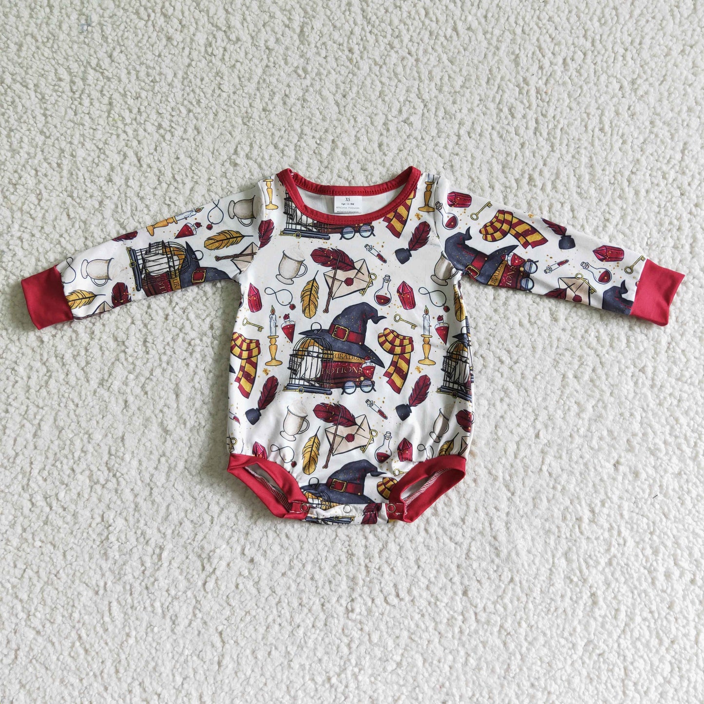 LR0022 Red Magic Cartoon Girls Long Sleeve Romper