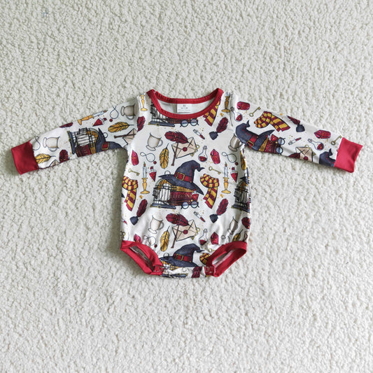 LR0022 Red Magic Cartoon Girls Long Sleeve Romper