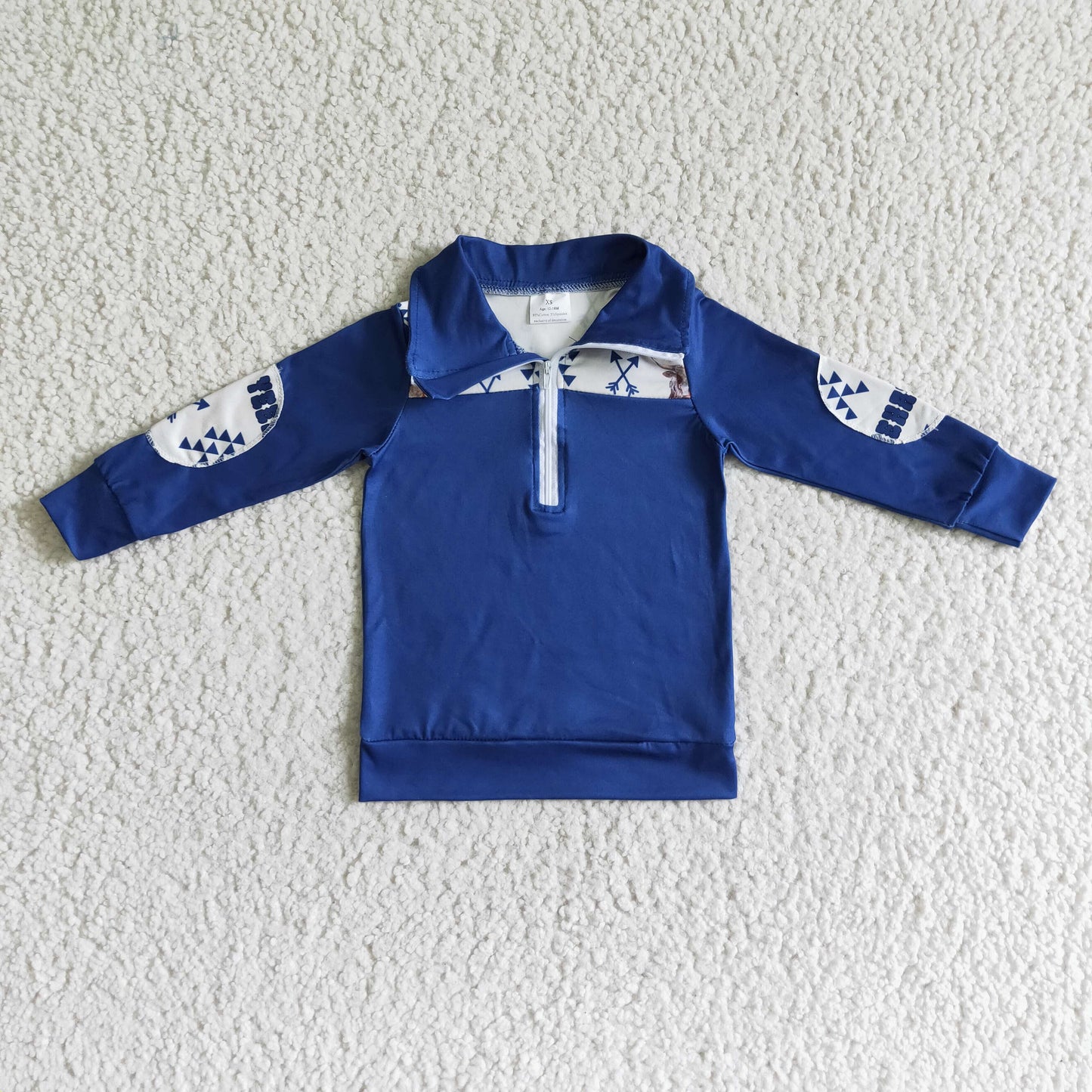 BT0018 Blue Highland Cows Heifer Boys Long Sleeve Top Collar Polo Pullover